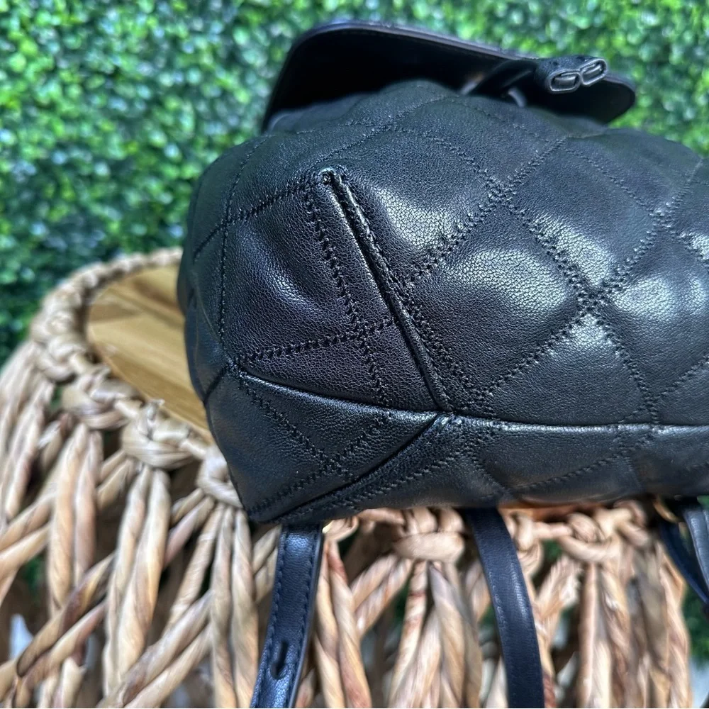 NWOT Tory‎ Burch Willa Leather Quilted Backpack Black Gold